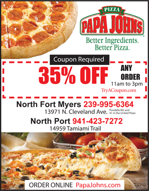 Papa Johns Pizza Coupon North Fort Myers and North Port Local Deals Coupon Book
